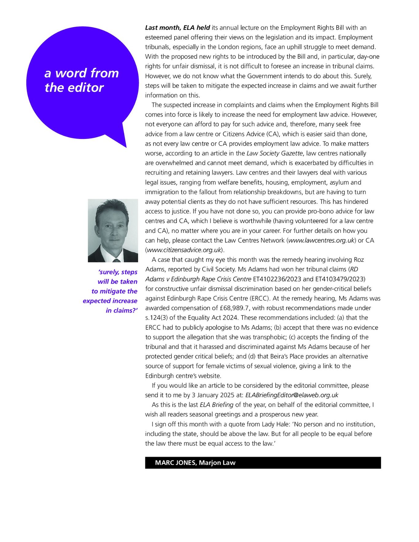 ELA Briefing - Editorial - December 2024