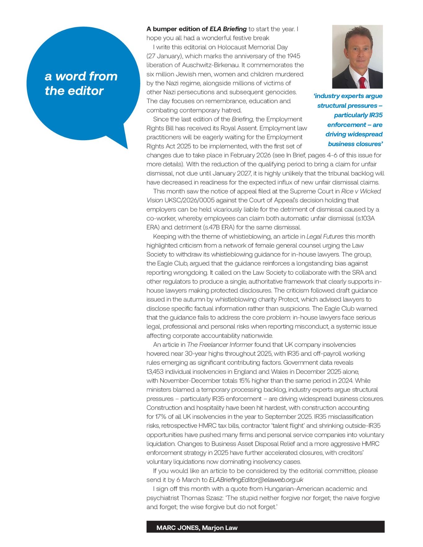 ELA Briefing - Editorial - January/February 2026