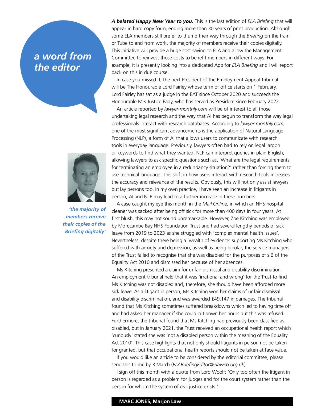 ELA Briefing - Editorial - January/February 2025