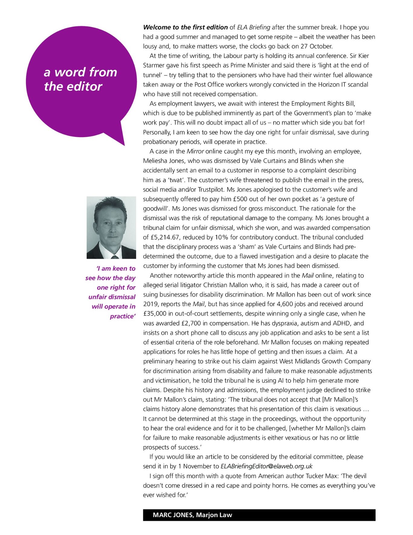 ELA Briefing - Editorial - September/October 2024