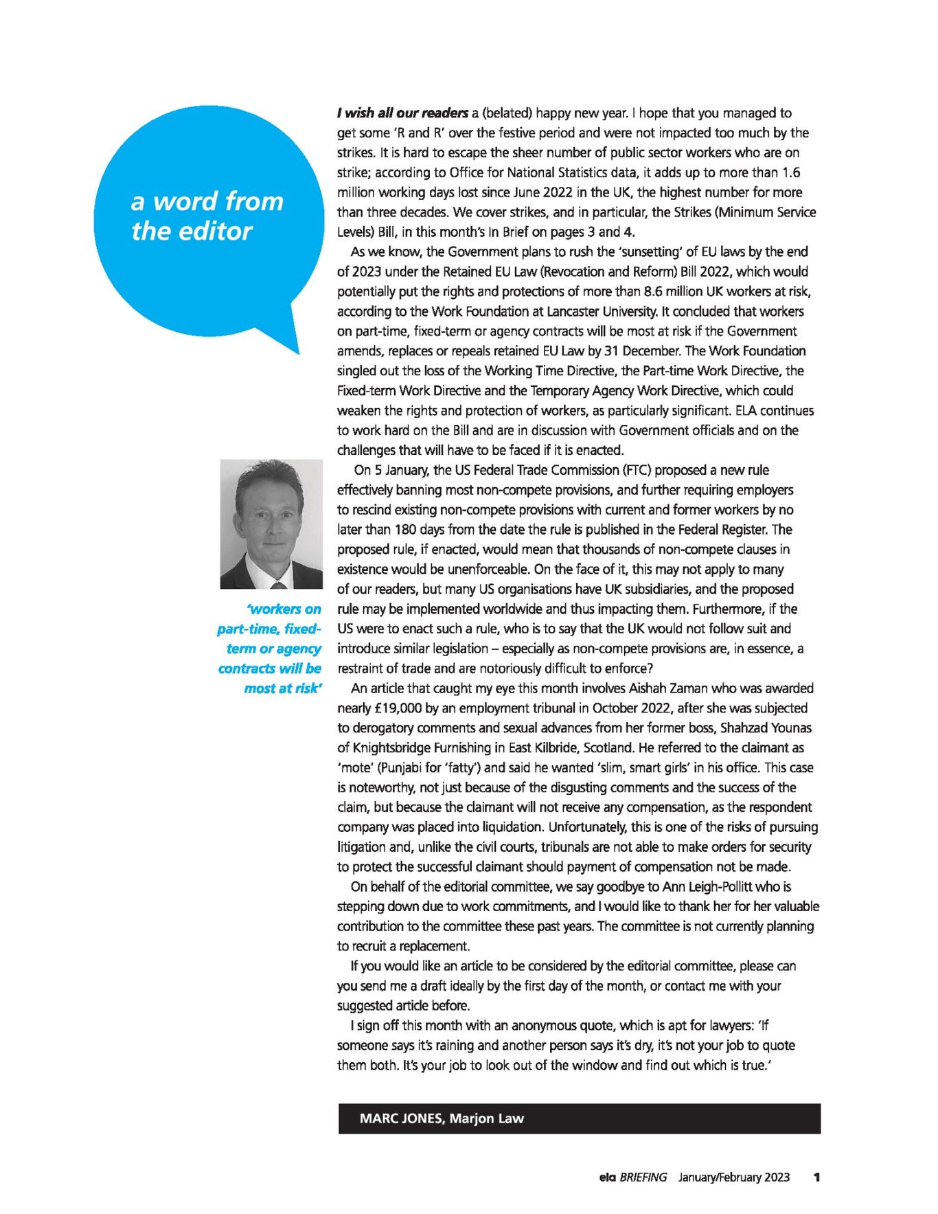ELA Briefing - Editorial - January/February 2023